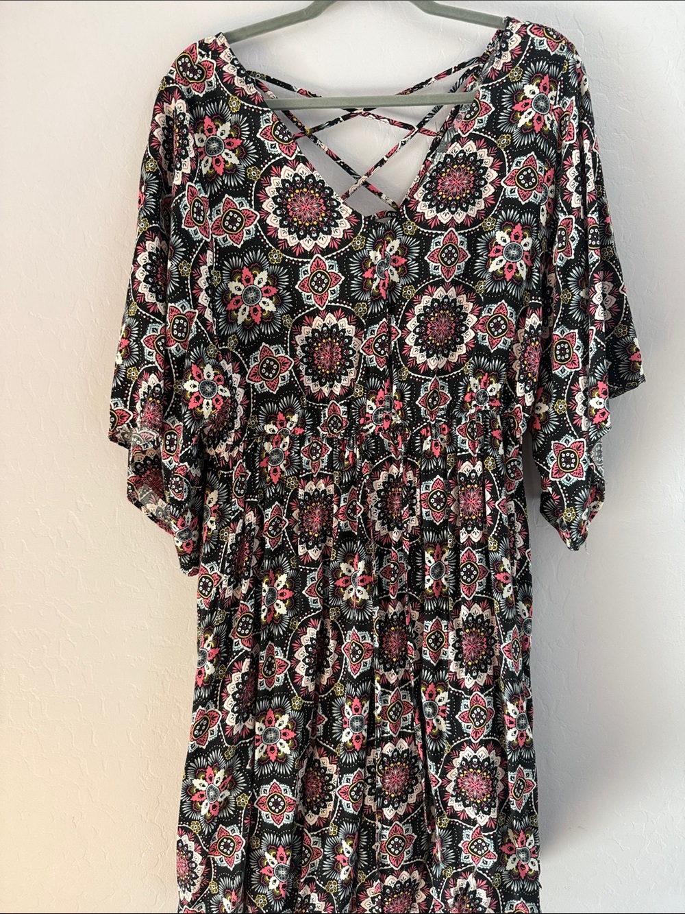 torrid Black Floral Medallion Mini Dress with Pink & White Accents